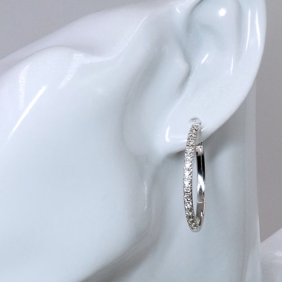 Women's Large Sterling Silver CZ Hoop Earrings - Picture 6 of 9